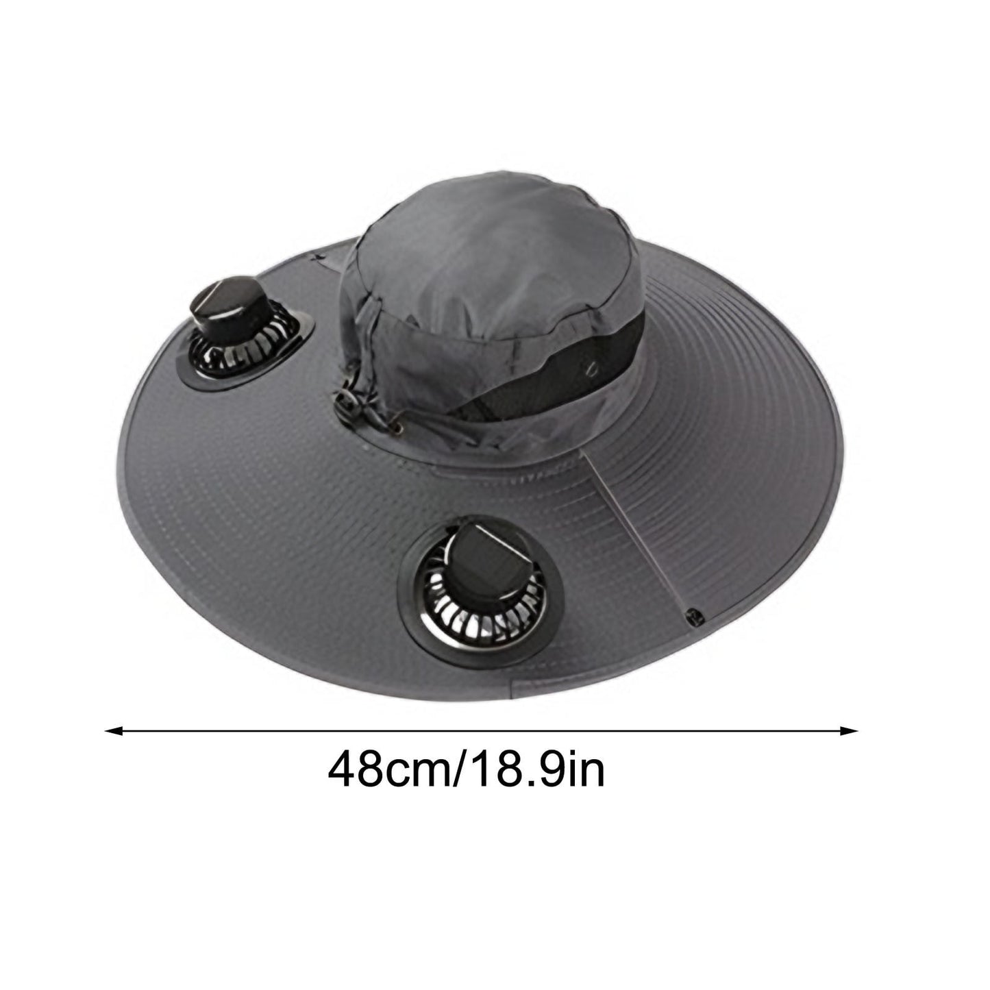 TaleMode ProCool deep gray hat bottom view showing 48cm circumference and fan positioning