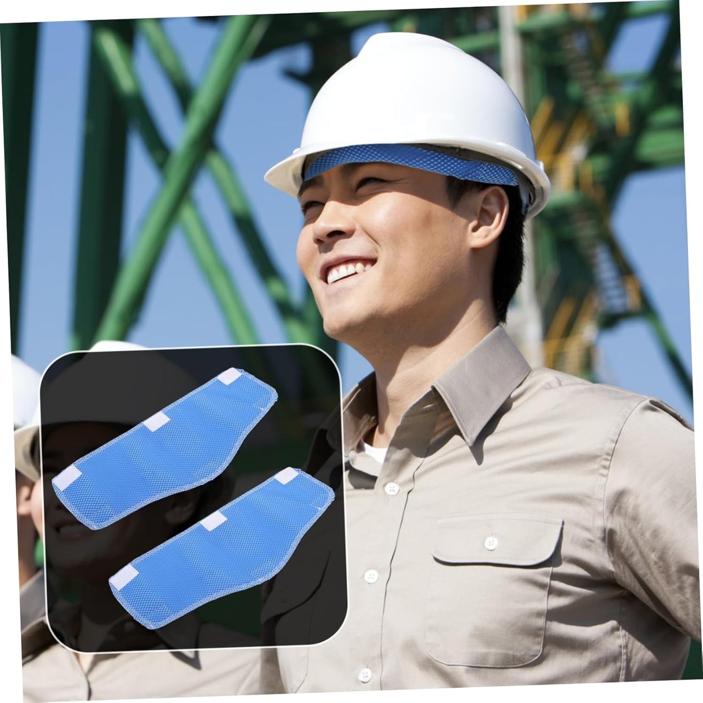 Professional construction worker wearing hard hat with TaleMode cooling liner - workplace safety and comfort solution in action