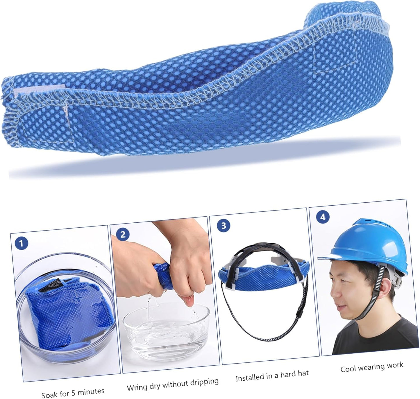 TaleMode cooling sweatband multiple angle view - professional blue color hard hat liner with non-slip texture detail